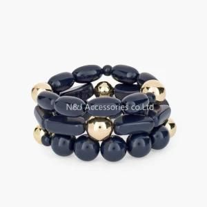 Fashion Jewelry Black Acryl Beads Stretch Bracelets