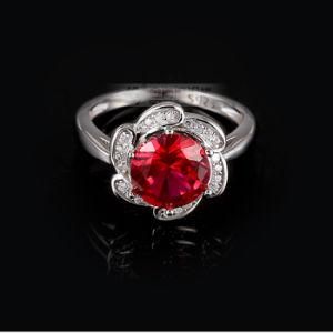 Hot Fashion CZ Silver Ring with Red Corundum Stone