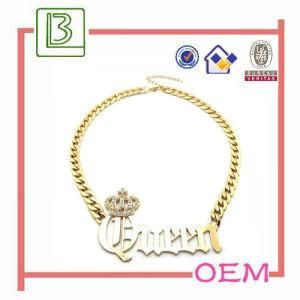 Crown with Letter Gold Finish Lady Metal Necklace (BR57)