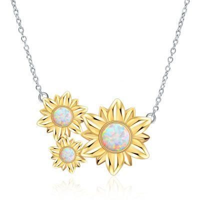 Good Luck Jewelry 925 Sterling Silver Triple Flower Opal Pendant Sunflower Necklace for Women Gifts