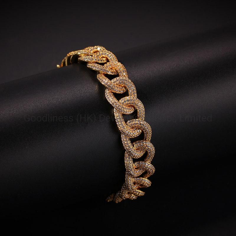 New Zircon Cuban Handchain Simple Men Gold Plated Diamond Bracelet