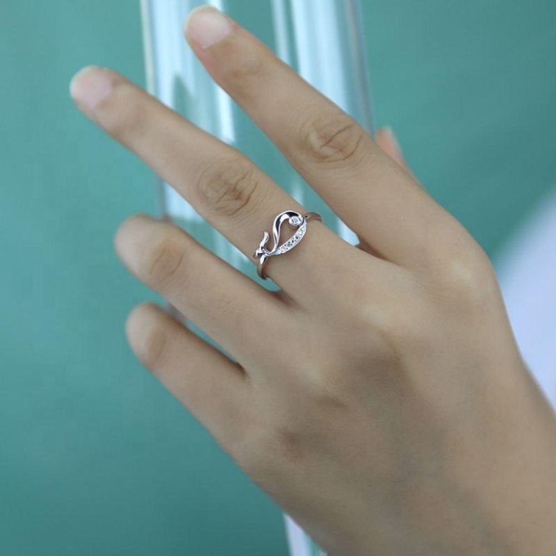 Real 925 Sterling Silver Ring Cute Animal Whale Dolphin Adjustable Ring Women Exquisite Hollow Fashion Jewelry