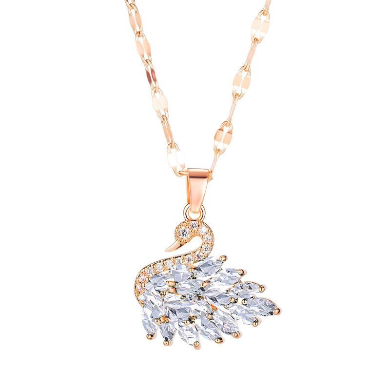 Stainless Steel Necklace for Women Swan Pendant Necklaces with Diamond Jewelry