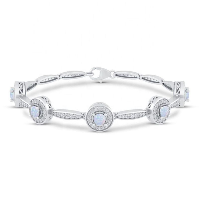 Wholesale Women Jewelry Lab Created White Opal 14K Rose Gold Over Silver Bracelet