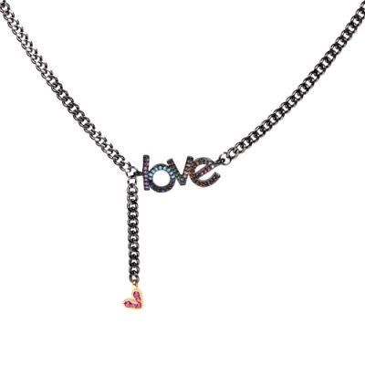 Unique Valentine&prime;s Day Black Gun Plated Copper Jewelry Capital Letters Love Necklace
