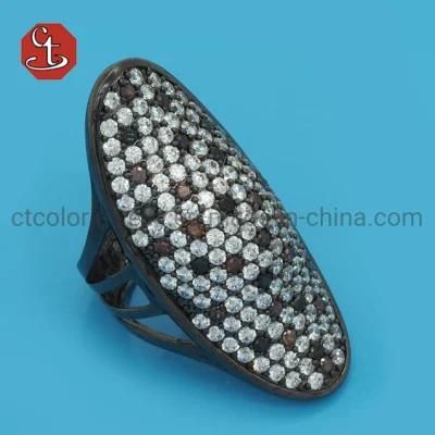 Big Creative Luxury Finger Long Wide Rings Personality Exaggerated CZ Micro Pave Silver Jewelry