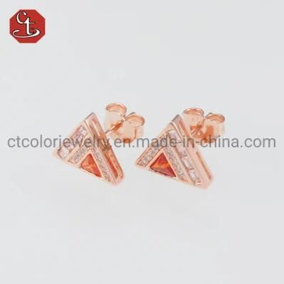 Fashion Jewelry Mini Accessories Triangle Shaped Rose plated Red CZ Earrings for Women