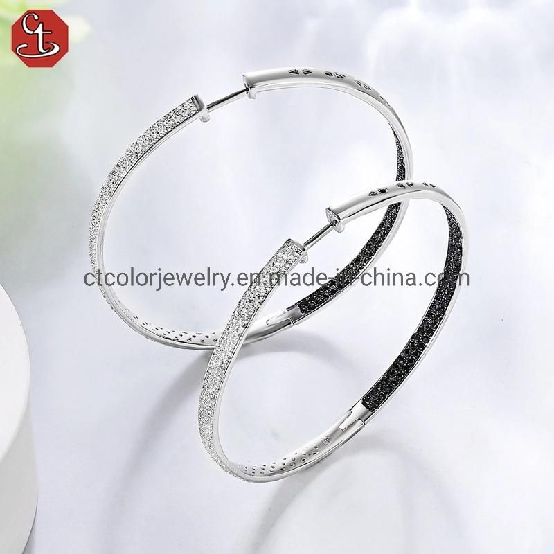 2022 new fashion 925 Sterling silver black and white CZ Round Cool Earrings