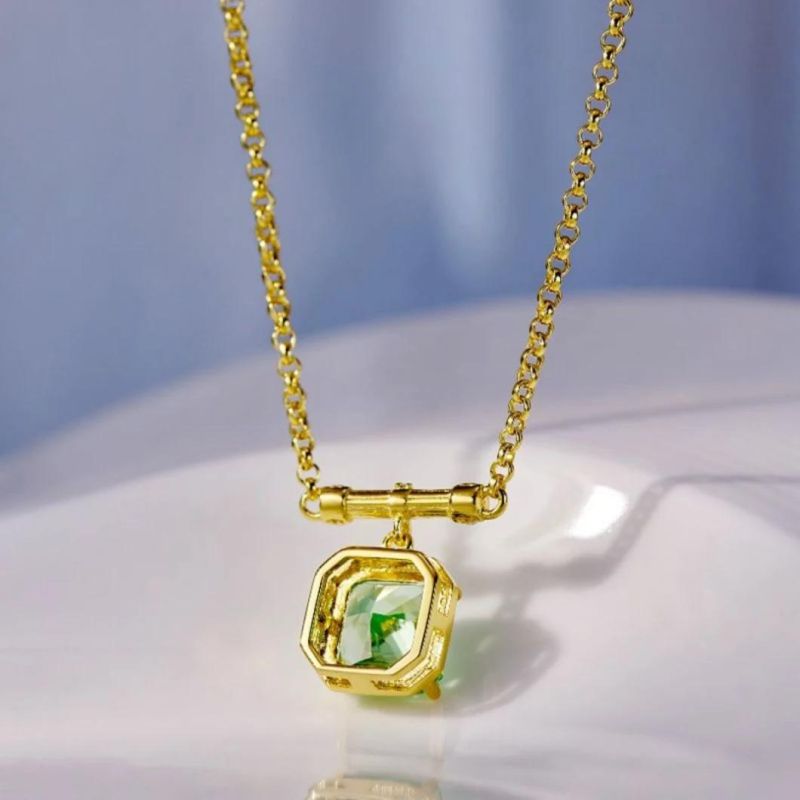 2022 New Fashion Jewelry Pink Green 18K Gold Plated Necklace Gold Plated Luxury Colored Diamond Pendants Women′ S Wedding Necklaces