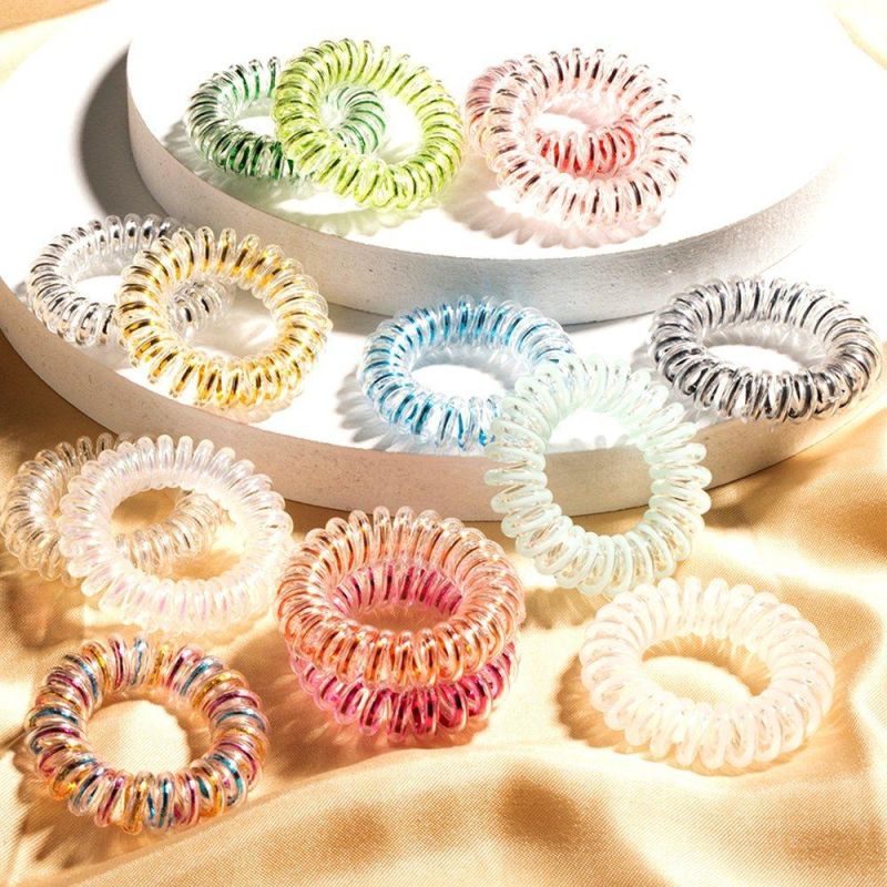Wholesale Metallic Telephone Wire Hair Bobbles Traceless Spiral Hair Ties Strong Elastic Grip Coil Hair Accessories