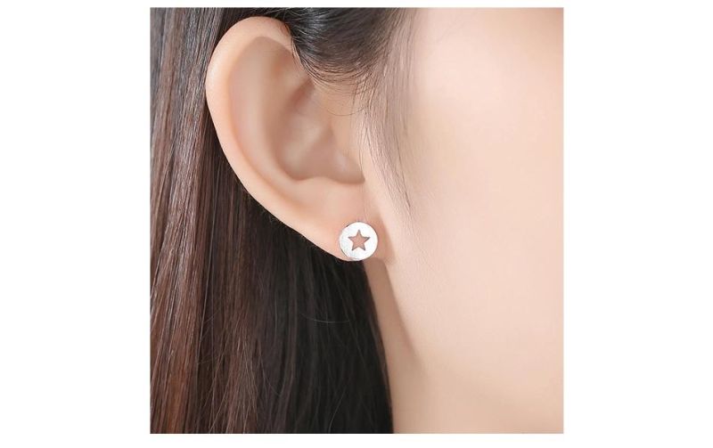 Combination Star and Hollow Round Silver Earrings