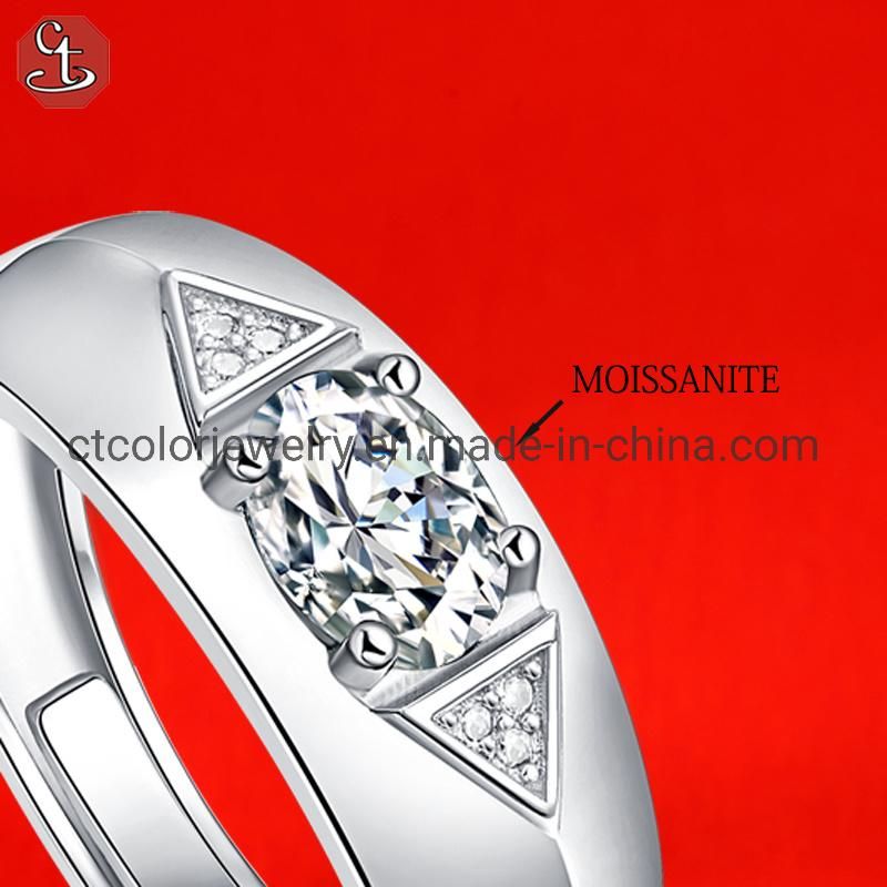 1 Carat Moissanite diamond fashion men′s jewelry sterling silver ring for man