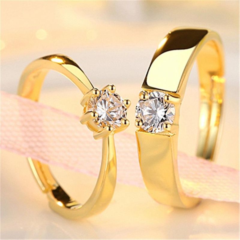 Custom Jewelry Design Zircon Gold Plated Adjustable Couple Rings