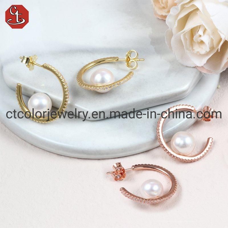 Fashion Jewelry 925 String Silver Earring Dangle Triangle Shell Pearl Drop Earrings line