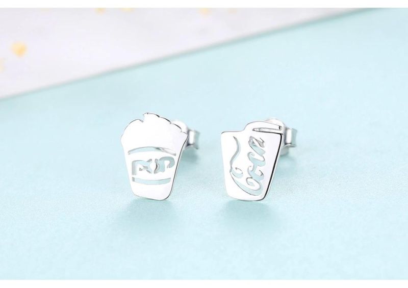 Drink and Popcorn Cup 925 Sterling Silver Earrings Ear Studs