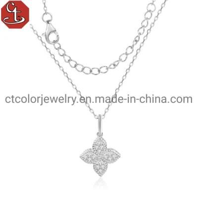 Custom Fashion Fine Jewellery 925 Silver Cubic Zirconia Fashion Accessories Jewelry Flower Pendant Necklace