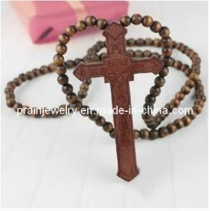 Black Good Wood Cross Necklaces for Men/ Wood Beads Round 8mm 10mm 12mm 20mm Jesus Cross Pendant (PN-037)