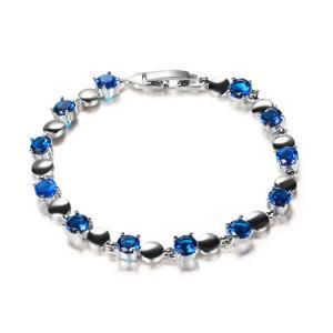 Fashion Rhodium Plated Tanzanite Zircon Brass Jewelry Bracelet