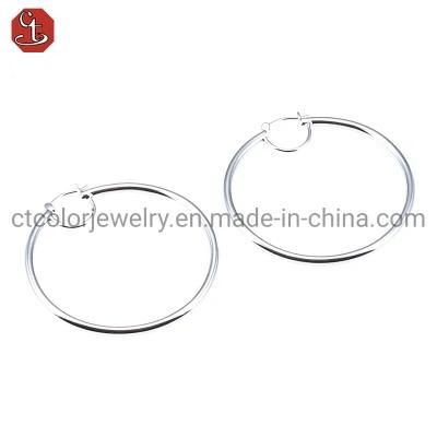Fashion Jewelry Plain Round Wire Plain Simple Style 925 Silver Earrings Jewelry