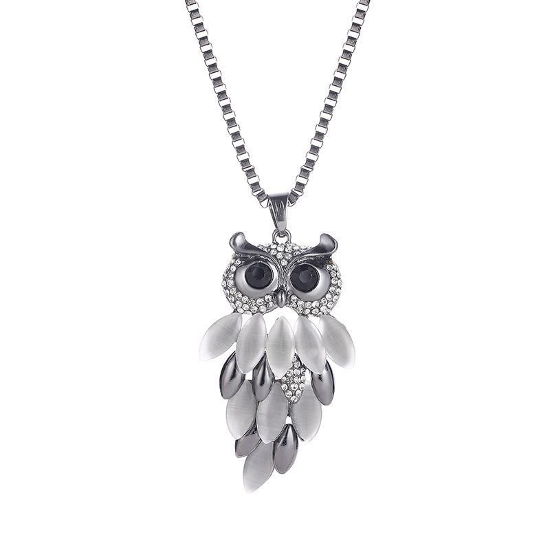Fashion Alloy Opal Pendant Necklace Women Choker Lady Girl Owl Pendant Necklace Long Sweater Necklace Accessories