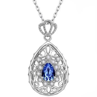High Quality 925 Sterling Silver with Pear Shape Blue Sapphire Silver Jewelry for Woman Necklace