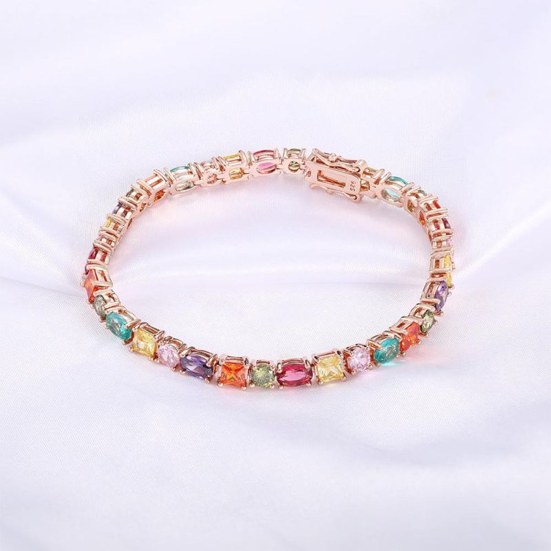 Hot Selling 925 Silver Multi Color CZ Zircon Diamond Tennis Bracelet Rainbow