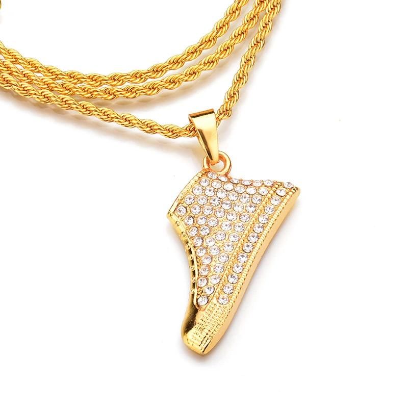 Popular Hiphop Crystal Stone Shoes Street Dance Pendant Necklace