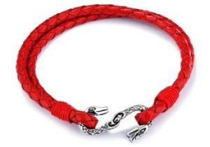 Classic Double Snake Head Bracelet Red Multilayer Braided Leather Bracelet for Women Wristband Cowhide Jewelry Gift