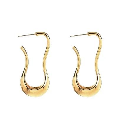 European Geometric 18K Gold Plated Geometric Irregular U Shape Alloy Statement Earrings for Women