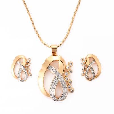 Fashion Accessories Silver Alloy 18K Gold Plated Women Jewelry Chain Sets Pendant Necklace with CZ Crystal