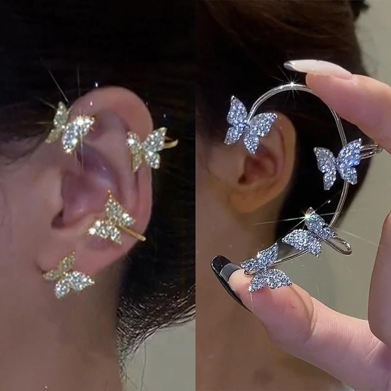 Fashion Women Silver Jewelry Butterfly Zircon Ear Clips Earrings