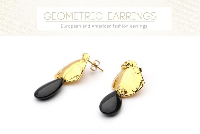Exquisite Polishing Effect Black Agate Design Earrings