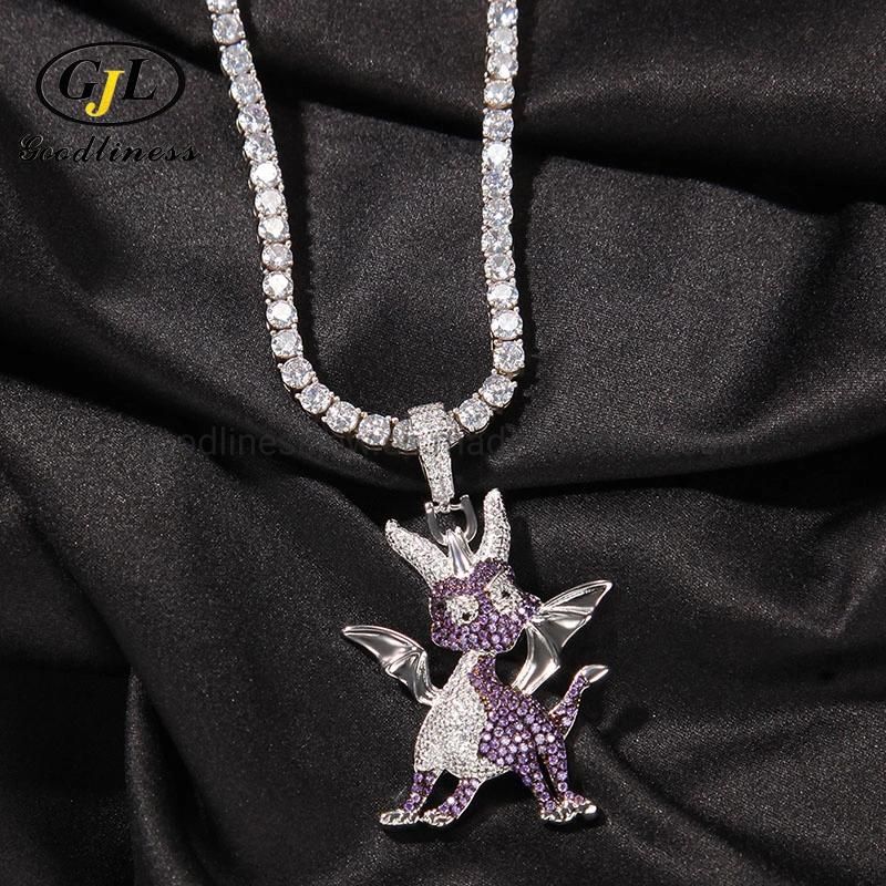 Custom Gold Filled Cubic Zirconia Cartoon Dragon Pendant Necklace Design