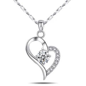925 Silver Heart Shape Pendants Necklace with Stone Wholesale Fine Jewelry