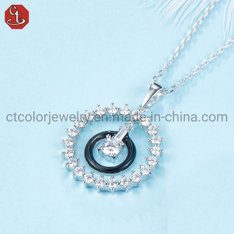 Elegant circle 925 silver White CZ Pendents necklace for girls