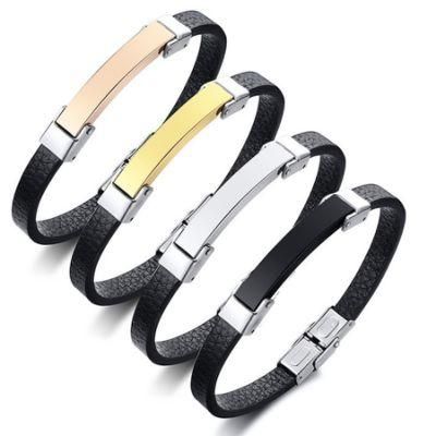 Curved Jewelry Leather Bracelet Wholesale Bracelet Ultra-Fiber Leather Titanium Steel Accessories Bracelet Lettering