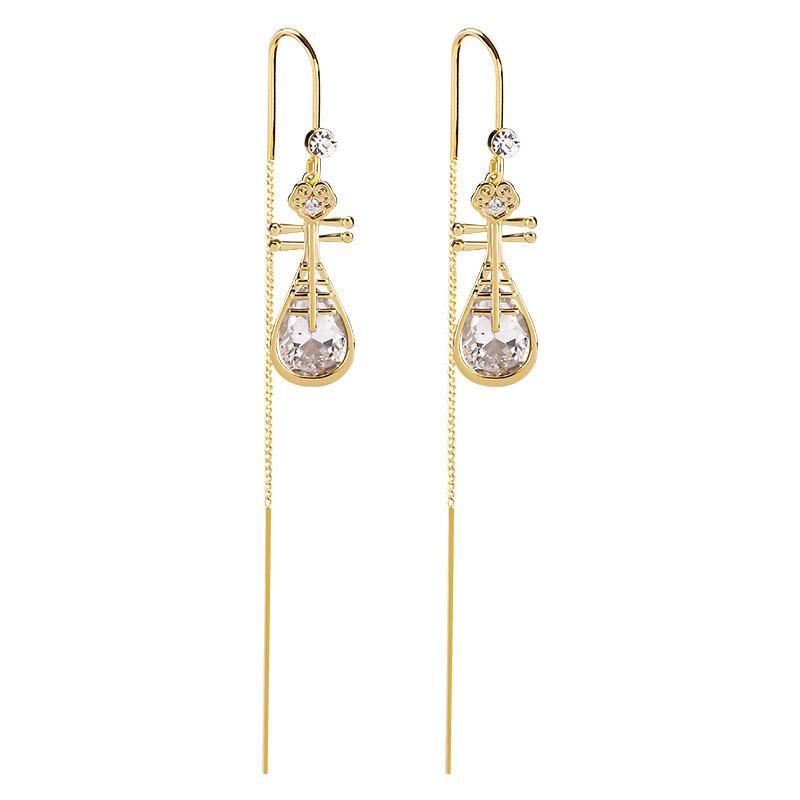Manufacture New Design Chinoiserie Cubic Zirconia Pipa Long Drop Earrings for Women Fashion Jewelry