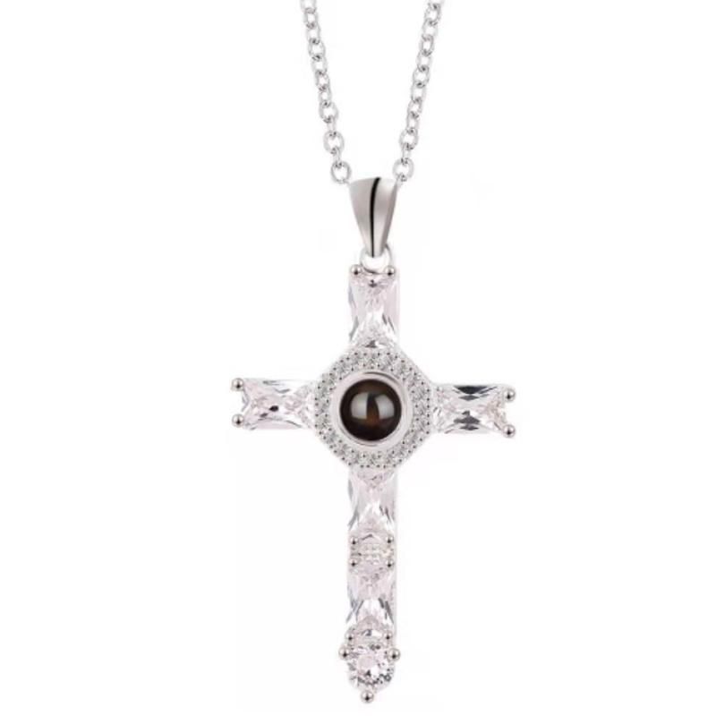 Zircon Cross Necklace Crystal Cross Christian Scripture Projection Pendant Necklace