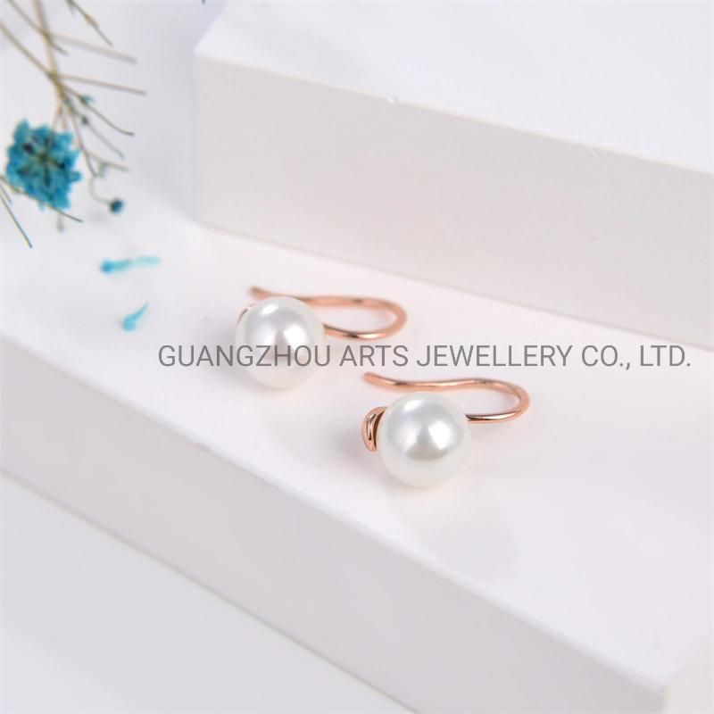 Simple Design 925 Sterling Silver Pearl Round Cut Earrings