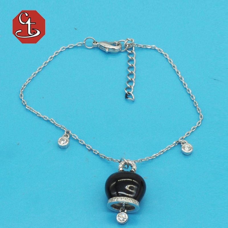 Bell Shape Design Black Color Enamel White CZ Bell Sets Earring Fashion Jewelry