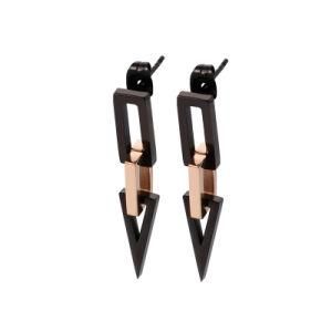 Black Triangle Geometric Rectangle Gold-Plated Stainless Steel Earrings Stud