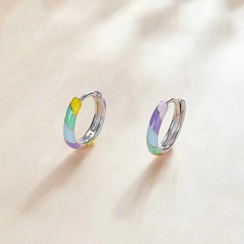 Colorful Drip Oil Small Hoop Earrings for Women Jewelry 925 Sterling Silver Earring