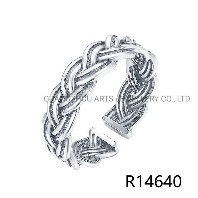 Korean Version Retro Twist Woven 925 Sterling Silver Adjustable Ring