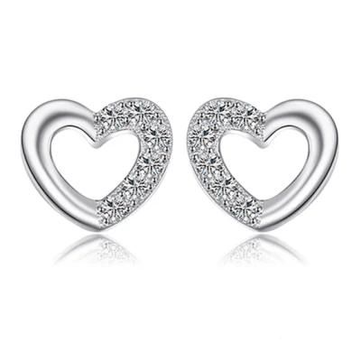 925 Sterling Silver Love Hearts Pave Cubic Zirconia Stud Earrings Fashion Jewelry Wholesale