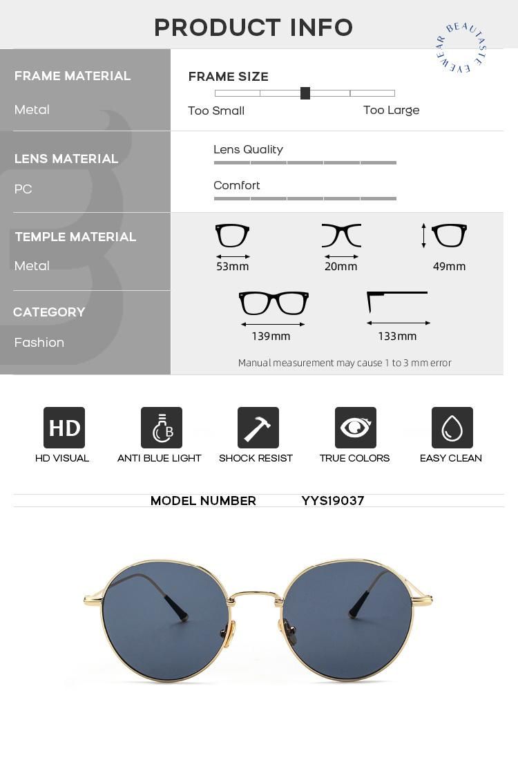 2022 Newest Promotional Sun Glasses Round Frame Fashionable Sunglasses Unisex