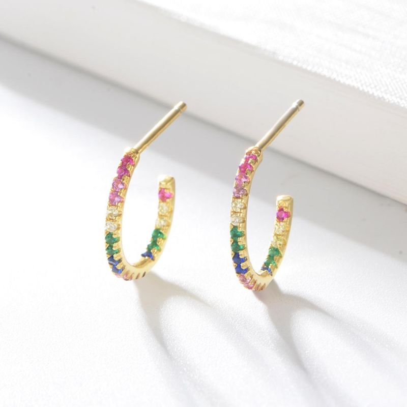 Designer Inspired Fashion Colorful Sterling Silver Hoop Rainbow Earrings