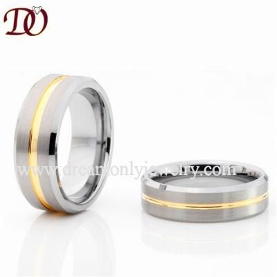 Fashion Men Ring Tungsten Ring with Grooved and Brushed Finish Men Ring Gold