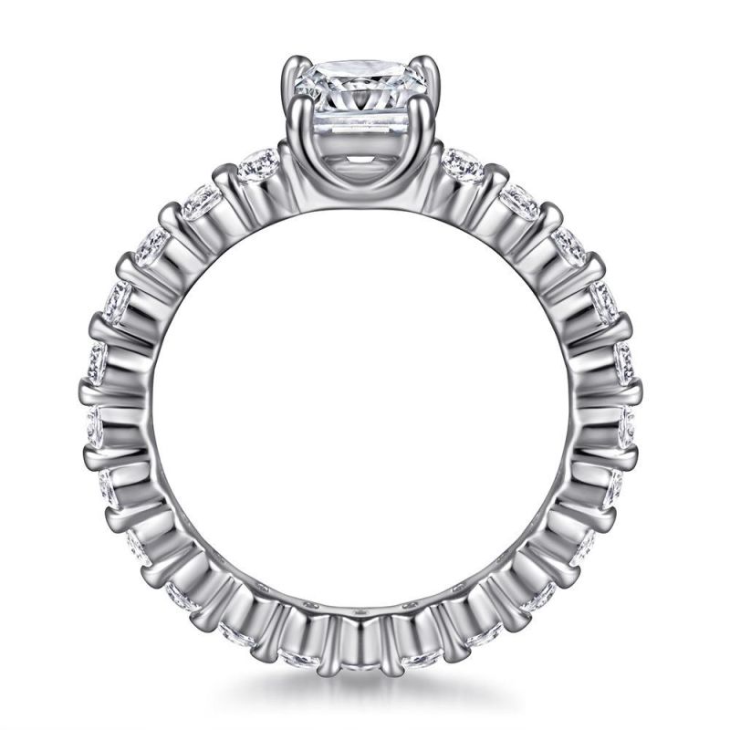 Fashion Jewelry 925 Sterling Silver Ring Radiant Emerald Cut Zirconia Wedding Rings for Women