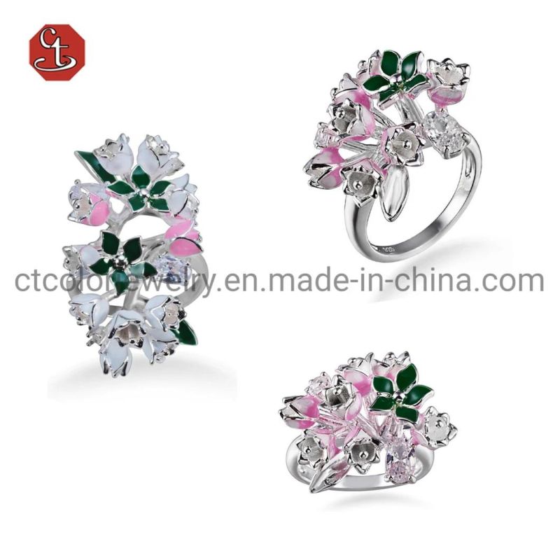 S925 Silver Jewelry Ring with Enamel Flower Rings