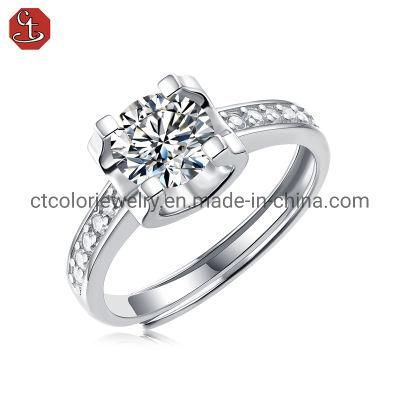 Trendy Jewelry 1ct Moissanite Diamond white cz silver ring Engagement Ring